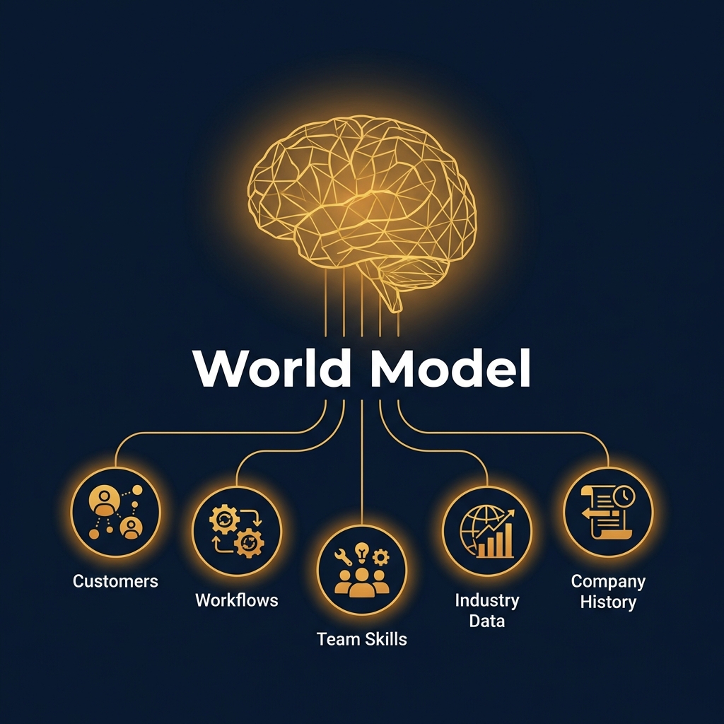 The World Model: Company and Customer intelligence layers connected through persistent memory